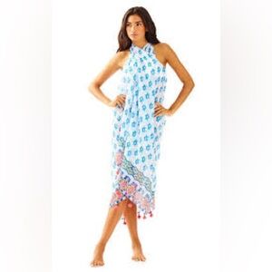 Lilly Pulitzer WATERSIDE WRAP Resort White To The Sea Pom Pom trim